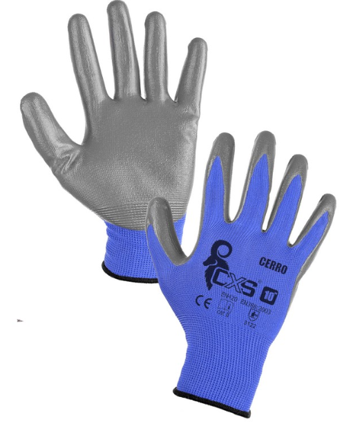 rukavice textil/nitril modro-šedé 1 pár vel.10